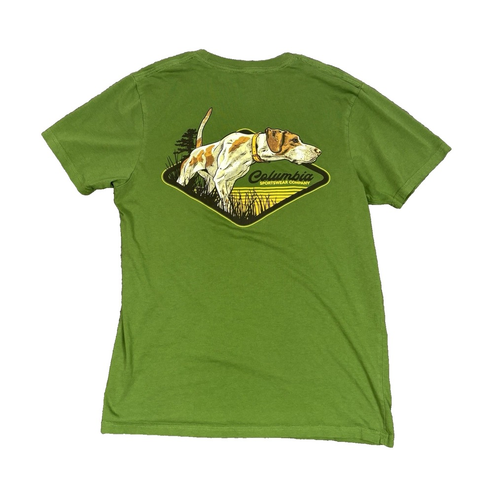 Columbia Sportswear Shirt Mens‎ Medium Green Outdoor Pointer Dog Graphic T-Shirt